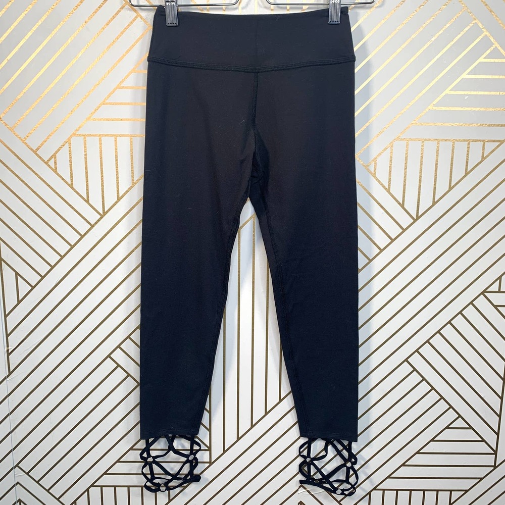 Beyond Yoga Black Leggings with Unique Hem Detail Equinox Collab